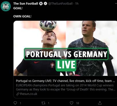 “乌龙”欧洲杯中的进球大战？葡萄牙进“4球”后，却仍2:4负德国